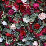 5D Red & White Rose Artificial Flower Wall Backdrop for Wedding & Event Decor