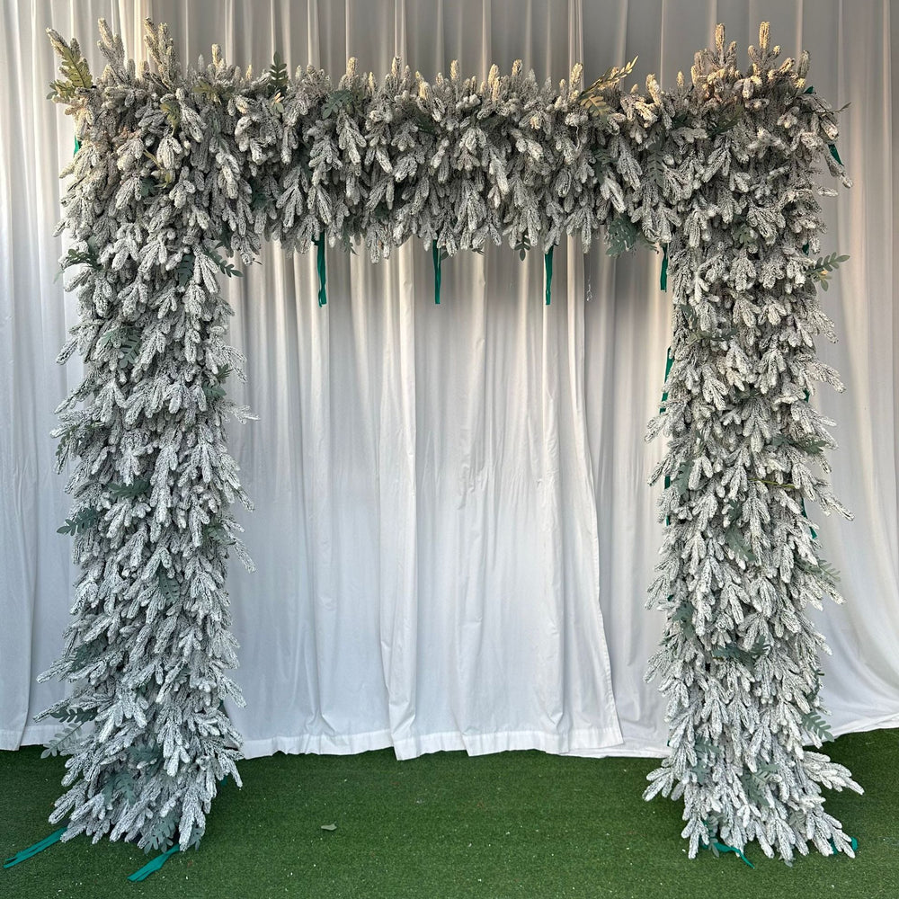 5D Snow Flocked Christmas Arch Backdrop for Holiday Event Decor