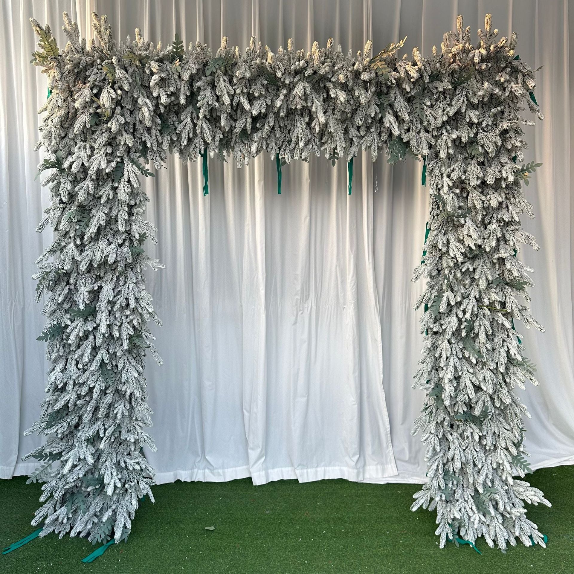 5D Snow Flocked Christmas Arch Backdrop for Holiday Event Decor