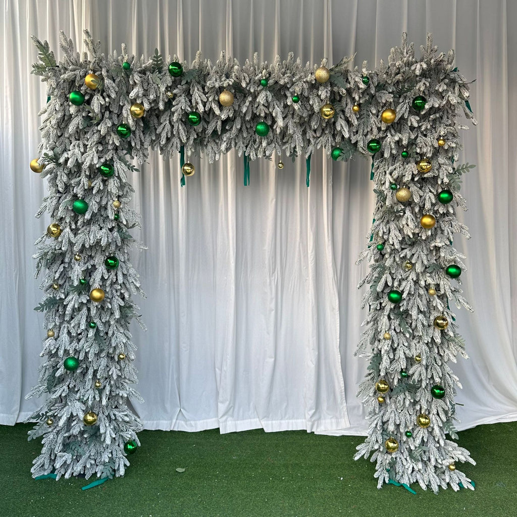 5D Snow Flocked Christmas Arch Backdrop for Holiday Event Decor