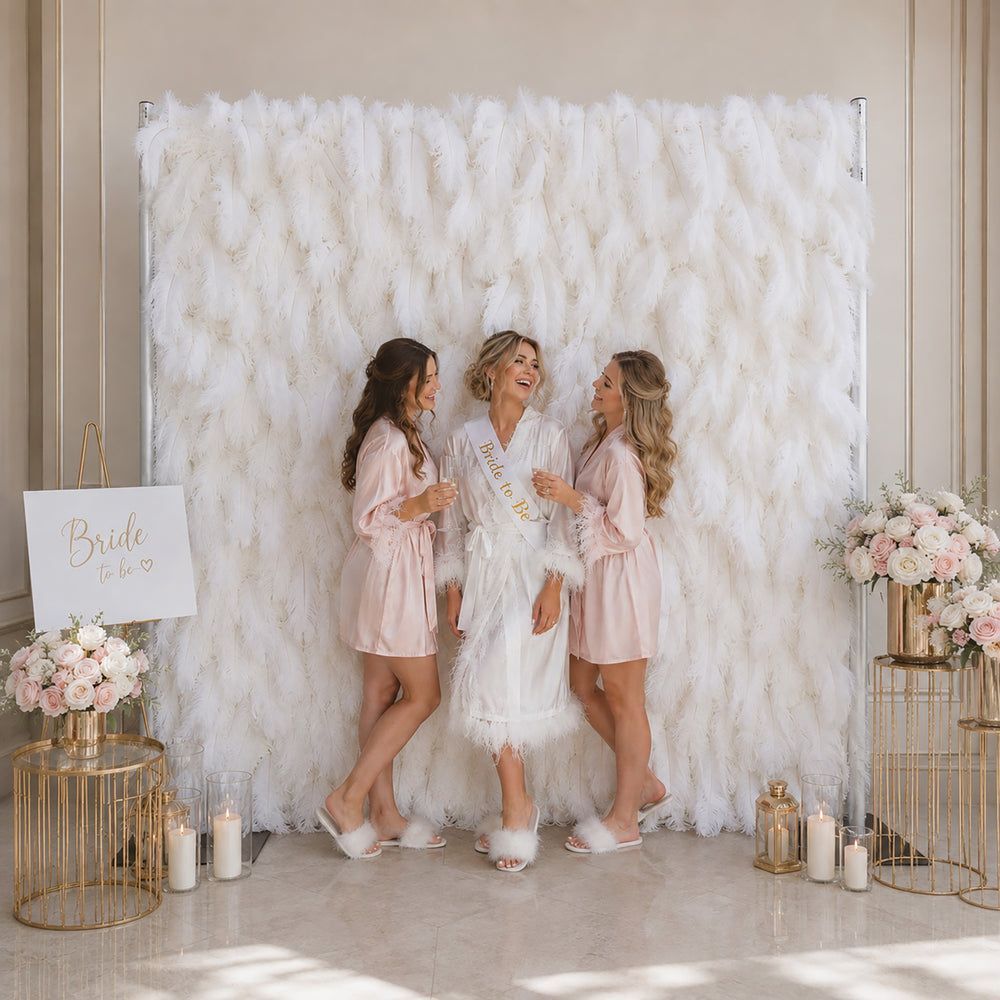 White Feather Floral Wall Backdrop