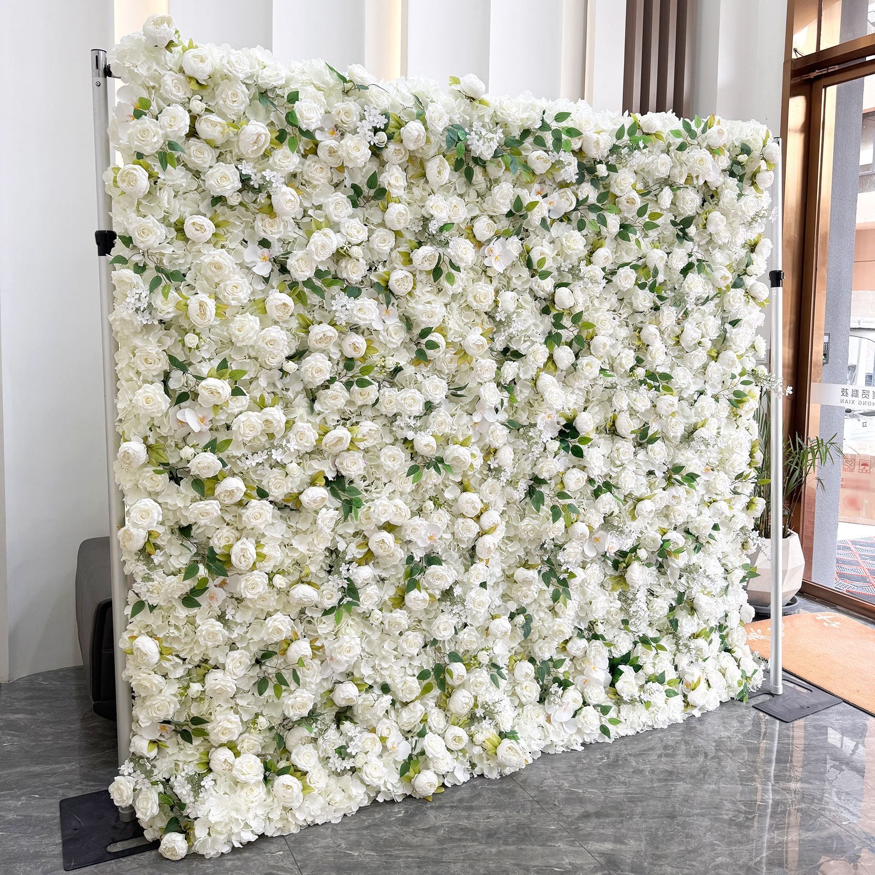 Atlasflowerswall 5D White Rose and Peony Roller Blind Flower Wall Wedding Party Backdrop Decoration