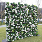 Atlasflowerswall 5D White Rose & Green Leaf Artificial Flower Wall – Birthday Party Backdrop Decor