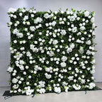 Atlasflowerswall 5D White Rose & Greenery Artificial Fabric Flower Wall Backdrop for Wedding Photo Booth