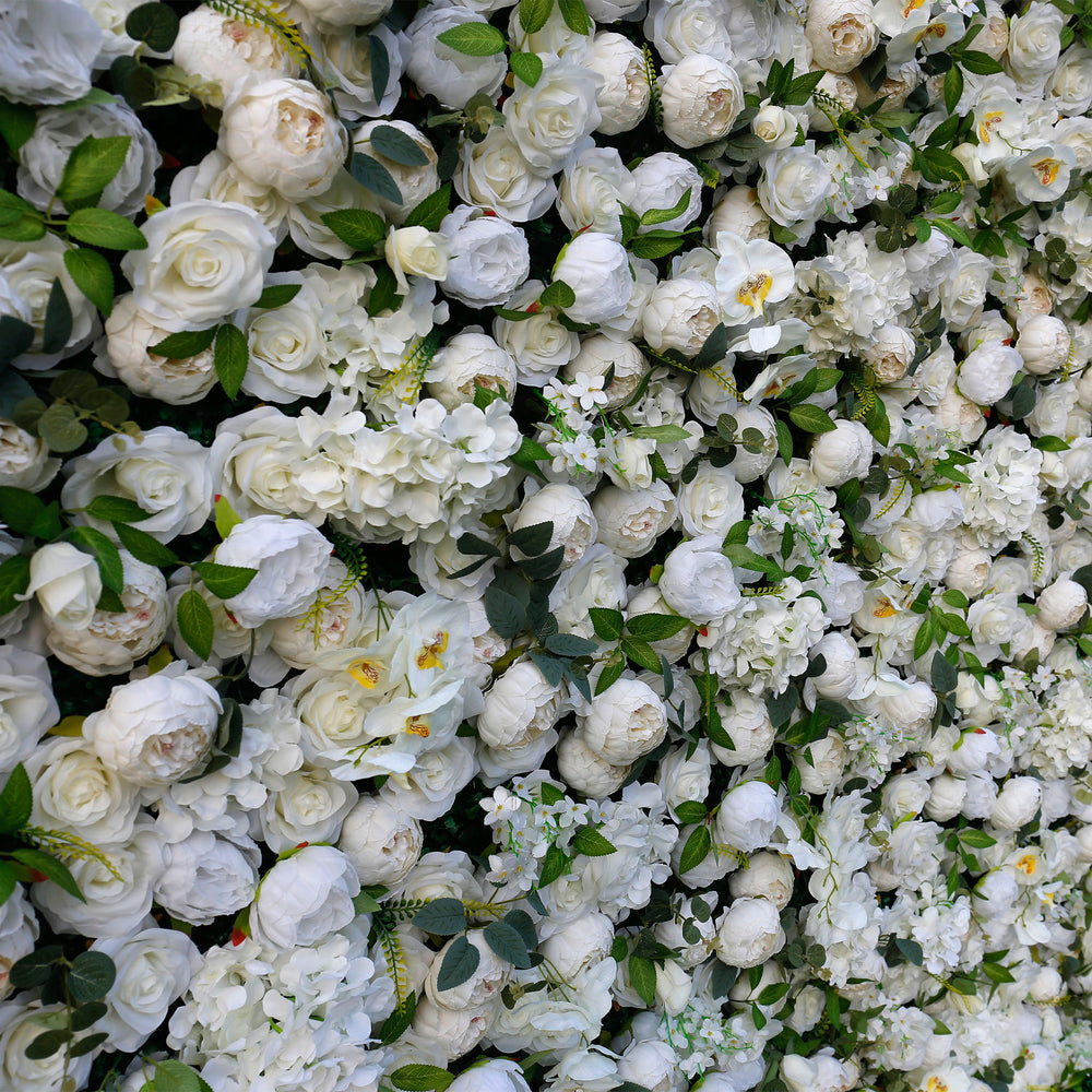 Atlasflowerswall Premium 5D White Rose & Hydrangea Flower Wall Greenery Backdrop for Wedding Event Decor