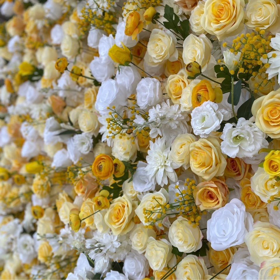 5D Yellow Rose Rolling Up Curtain Flower Wall Backdrop, Perfect Wedding Party Decoration