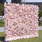 Atlasflowerswall 8ft*8ft Pink Rose Fabric Artificial Rolling Up Curtain Flower Wall