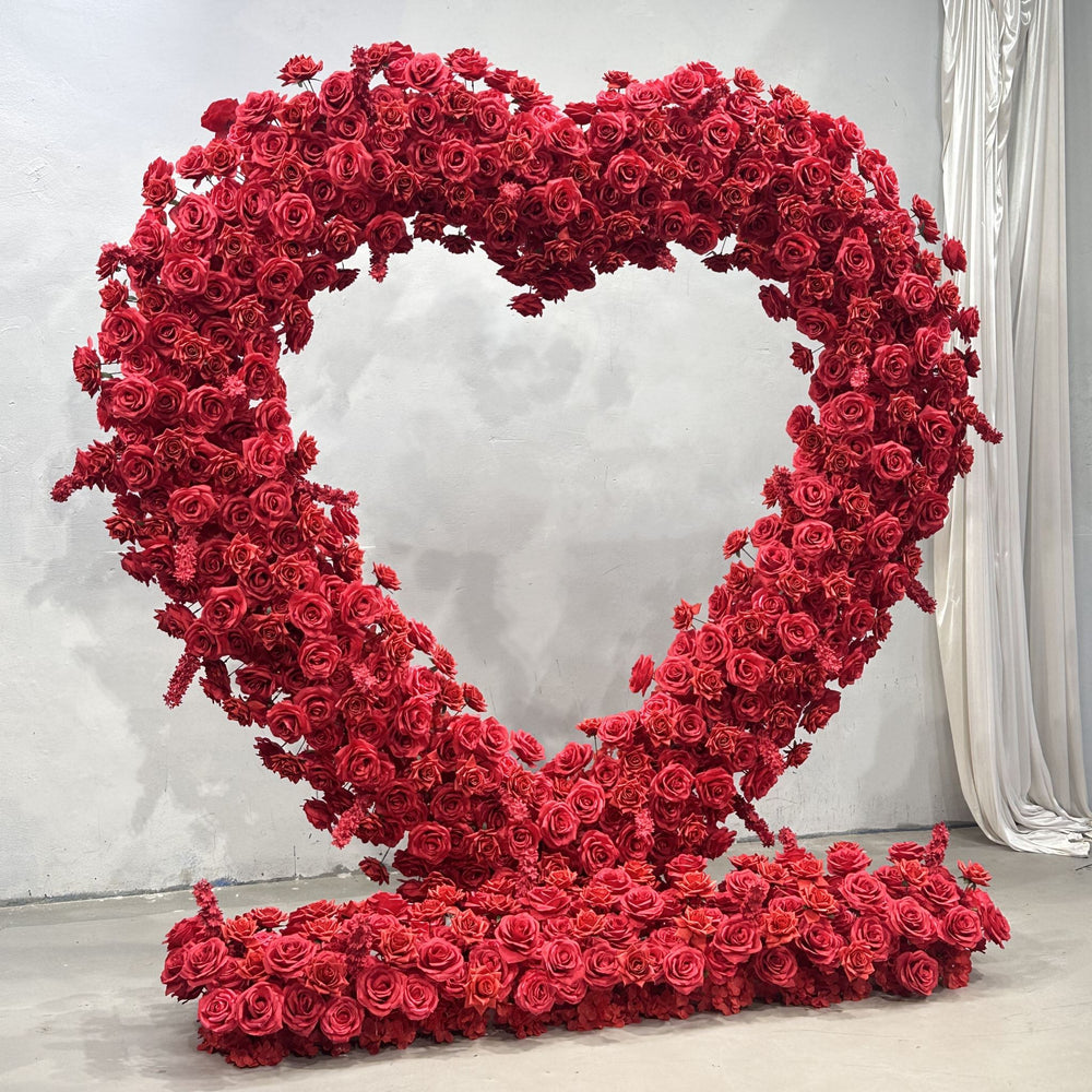 Atlasflowerswall 8x8ft Heart Shaped Red Roses Flower Arch Set Proposal Wedding Party Decor