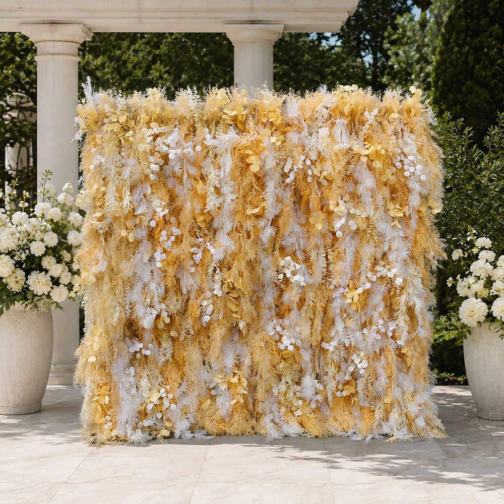 Atlasflowerswall 8x8FT Luxury Pampas Grass Wall Backdrop with Artificial Greenery for Wedding & Event Decor