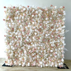 Atlasflowerswall 5D Champagne White Rose Fabric Flower Wall Backdrop for Event & Party Décor