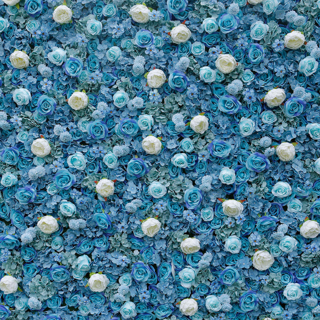5D Blue & White Rose Artificial Flower Wall Backdrop for Wedding & Event Decor