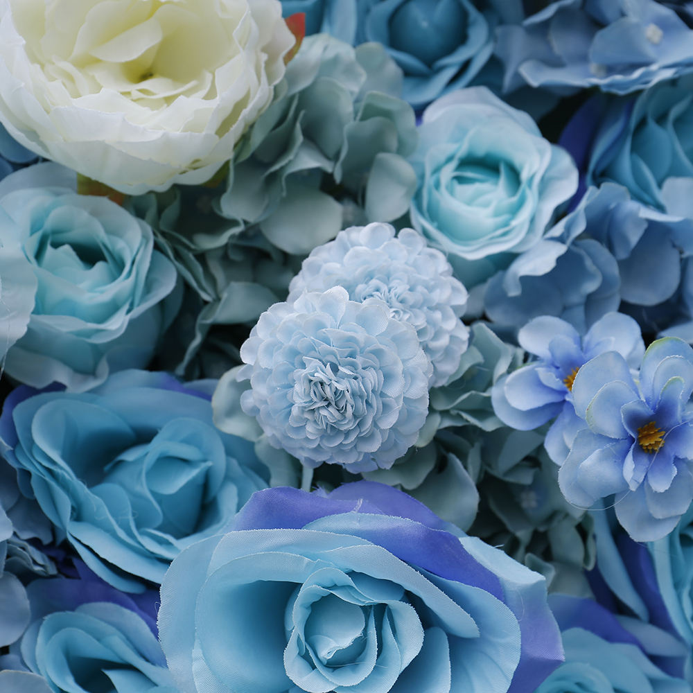 5D Blue & White Rose Artificial Flower Wall Backdrop for Wedding & Event Decor