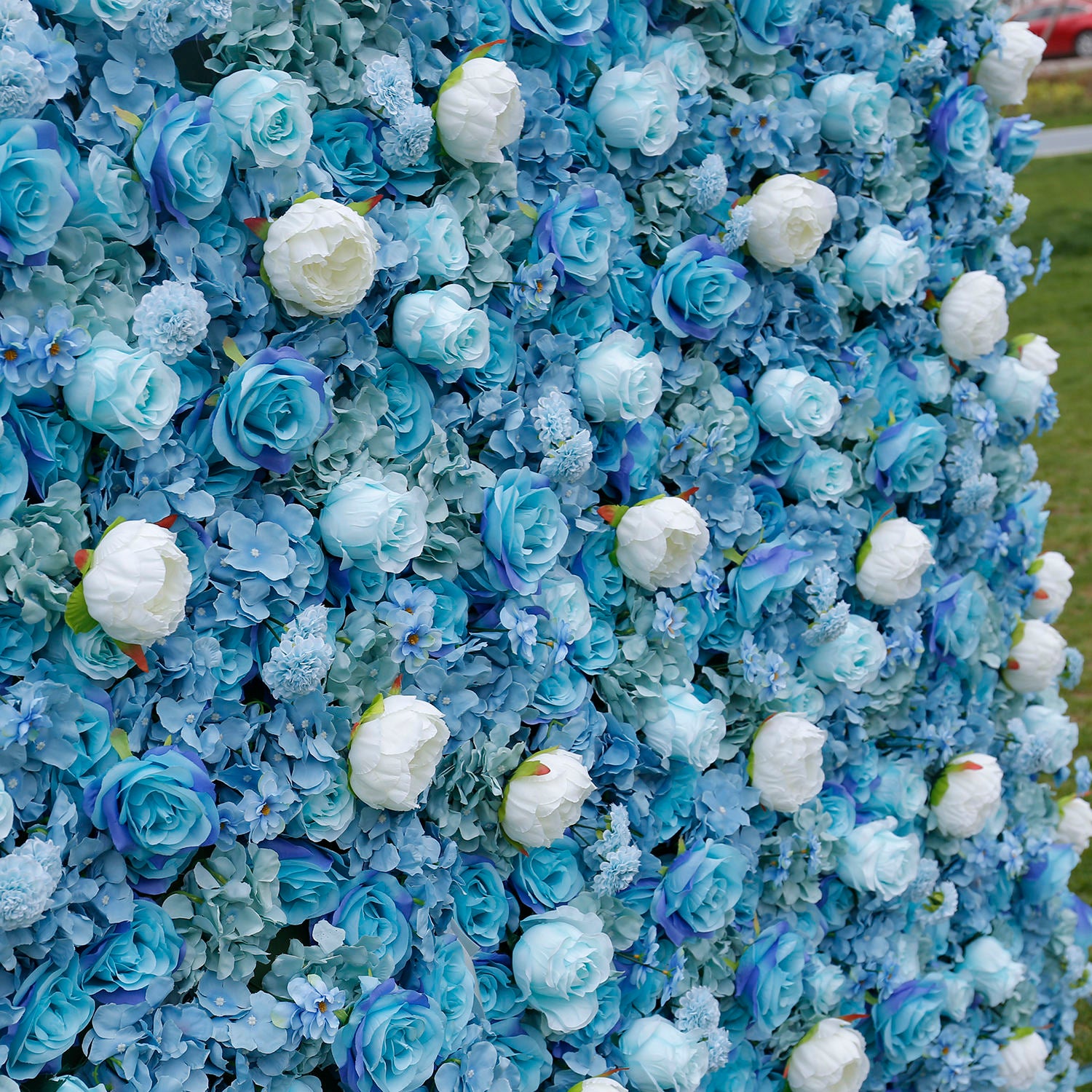 5D Blue & White Rose Artificial Flower Wall Backdrop for Wedding & Event Decor