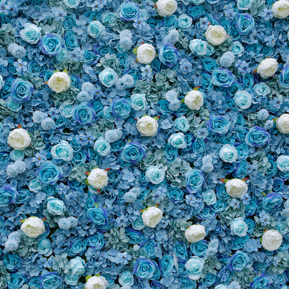 5D Blue & White Rose Artificial Flower Wall Backdrop for Wedding & Event Decor