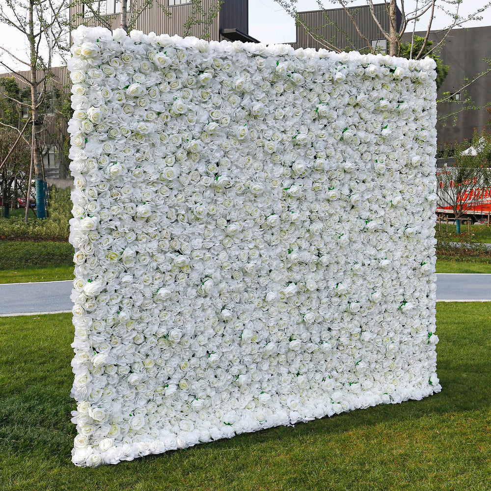 3D White Roses Fabric Artificial Rolling Up Curtain Flower Wall for Wedding & Event Decor