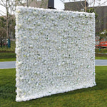 3D White Roses Fabric Artificial Rolling Up Curtain Flower Wall for Wedding & Event Decor