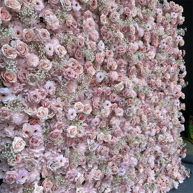 5D Pink Rose & Hydrangea Faux Flower Wall Backdrop for Wedding & Event Decor