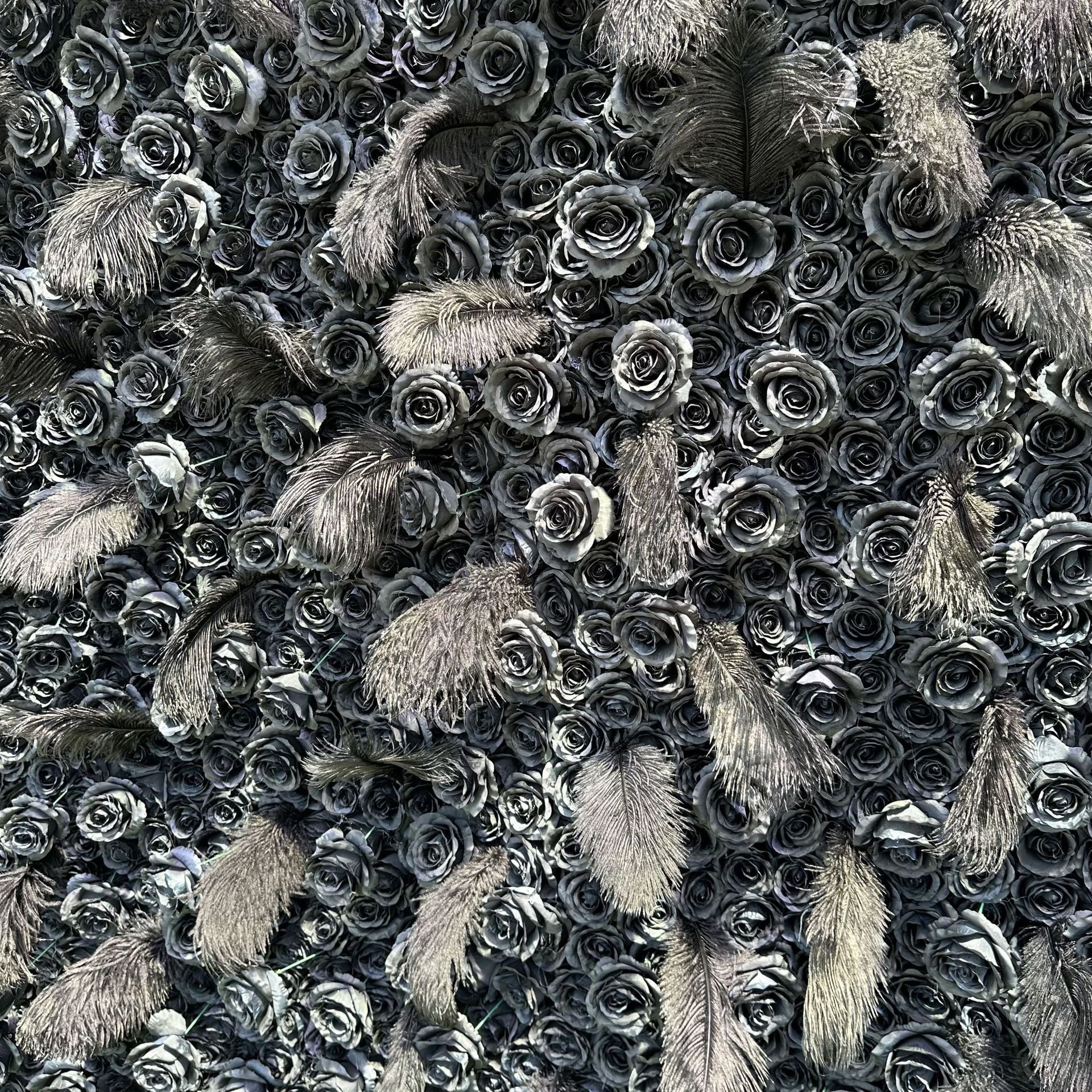 5D Black Feather Rose Artificial Flower Wall Backdrop for Event & Party Decoration
