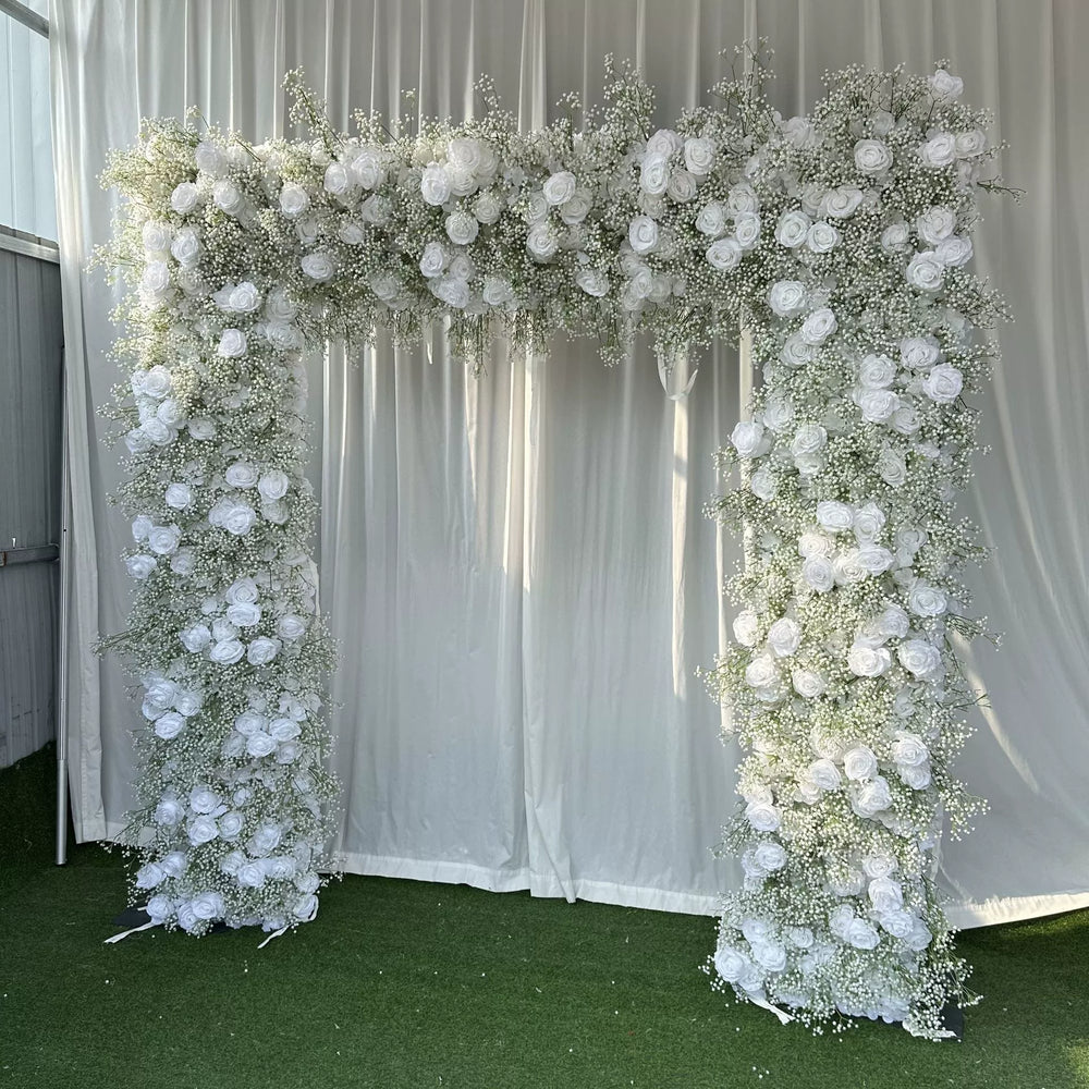 Baby's Breath & White Rose Square Arch Backdrop for Wedding Ceremony & Events