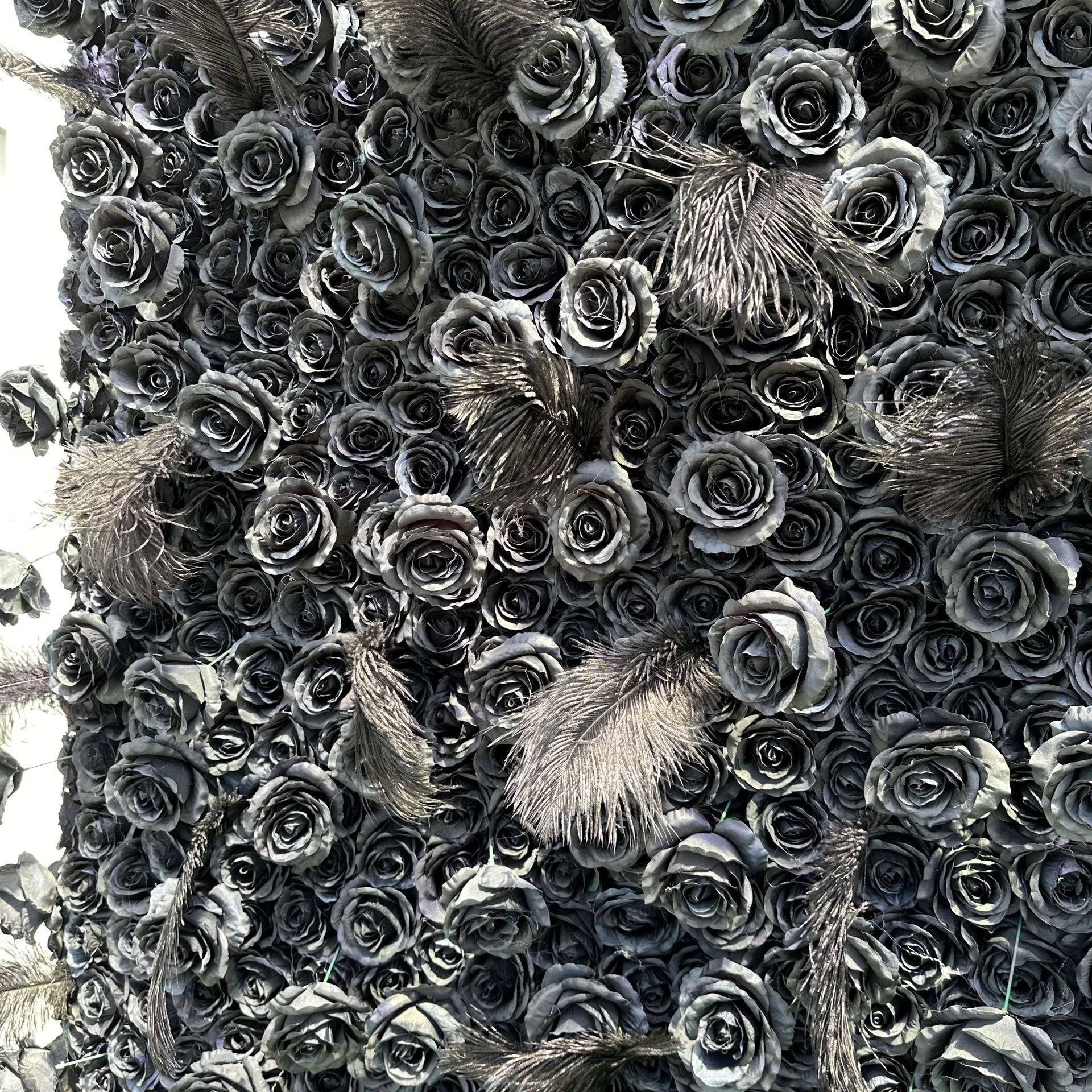 5D Black Feather Rose Artificial Flower Wall Backdrop for Event & Party Decoration
