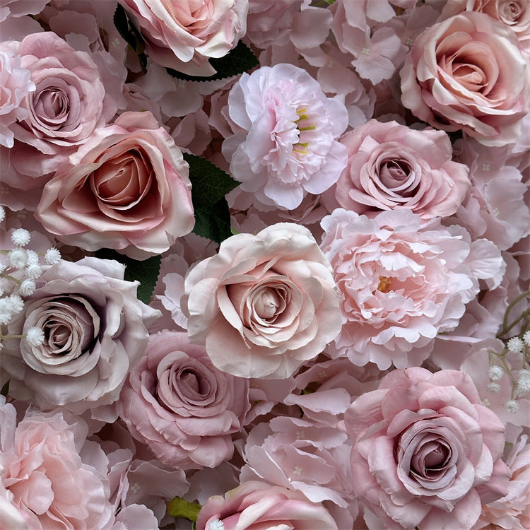 5D Pink Rose & Hydrangea Faux Flower Wall Backdrop for Wedding & Event Decor