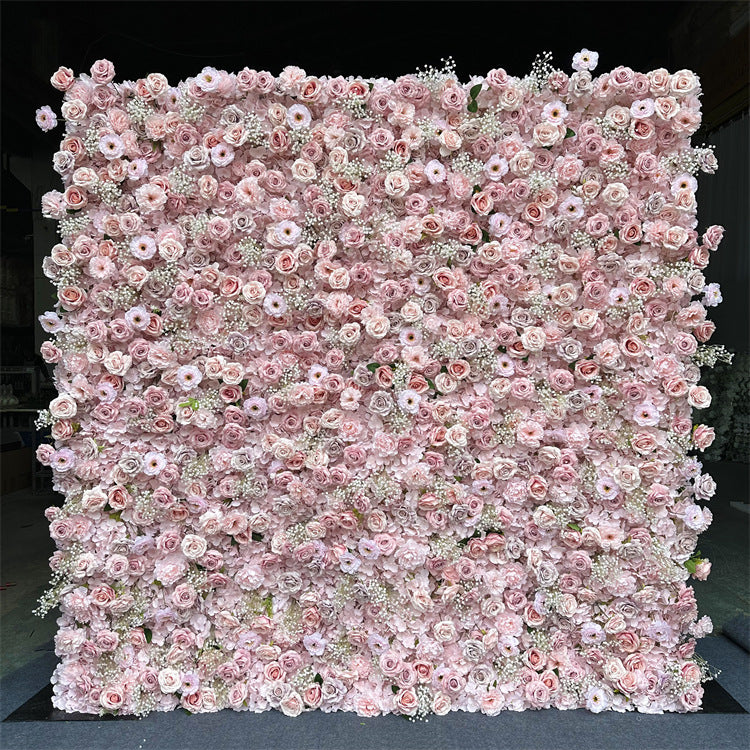 5D Pink Rose & Hydrangea Faux Flower Wall Backdrop for Wedding & Event Decor