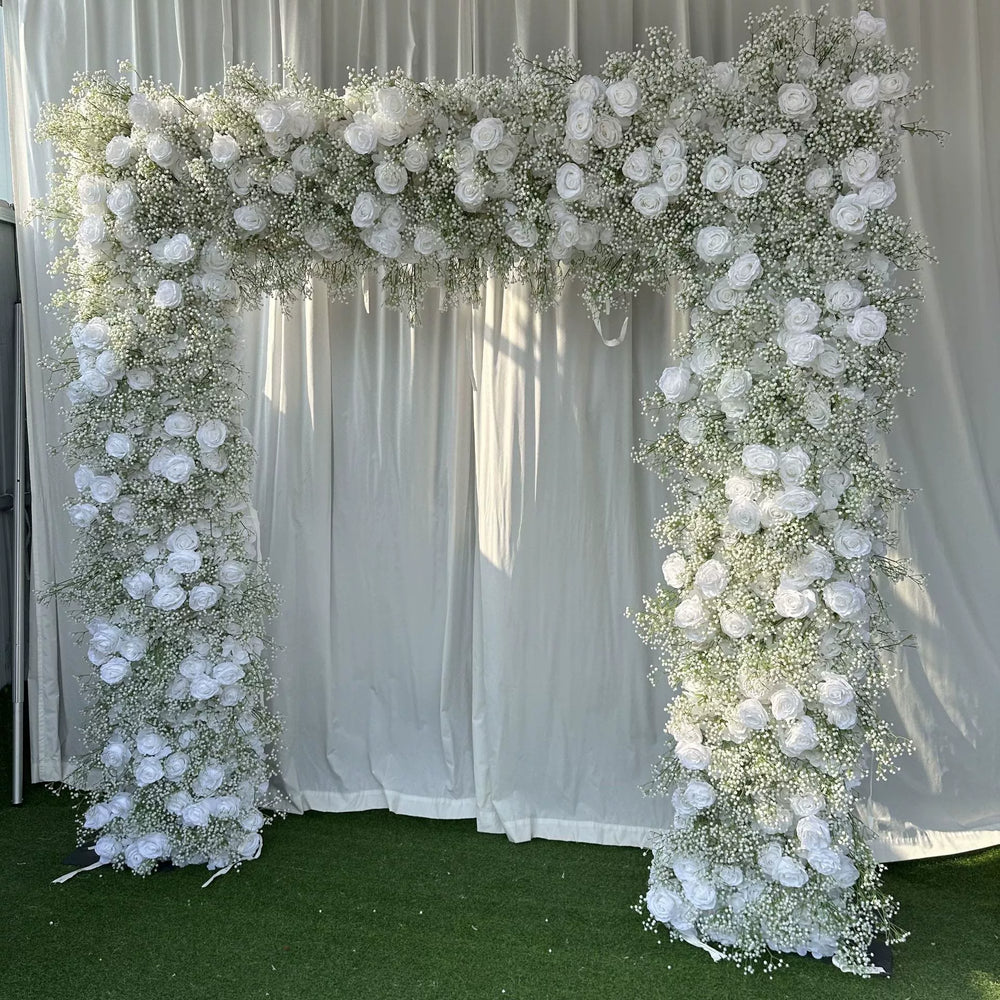 Atlasflowerswall Baby's Breath & White Rose Square Arch Backdrop