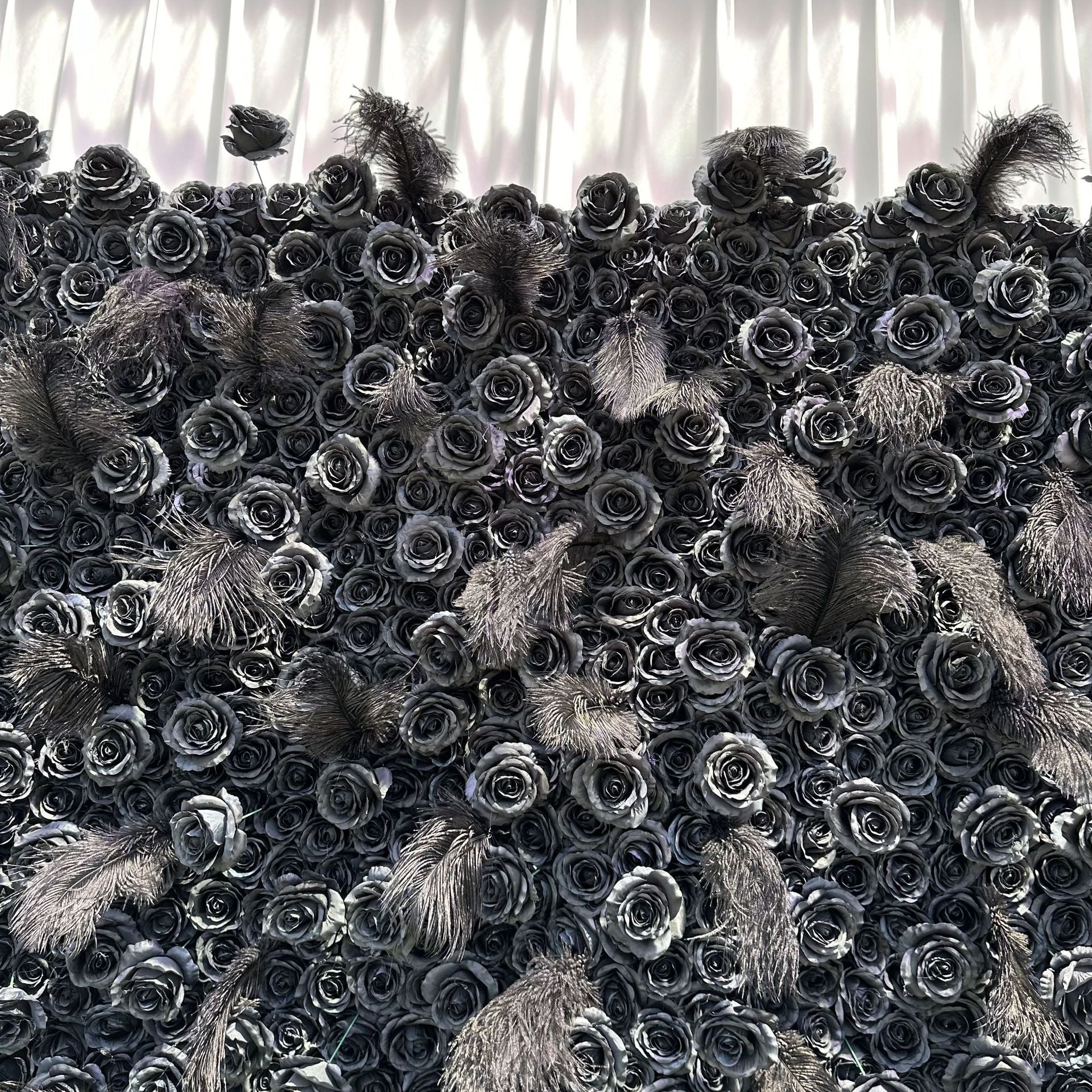 5D Black Feather Rose Artificial Flower Wall Backdrop for Event & Party Decoration