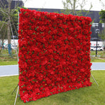 3D Artificial Fabric Red Rose & Hydrangea Flower Wall Backdrop for Wedding & Party Decor