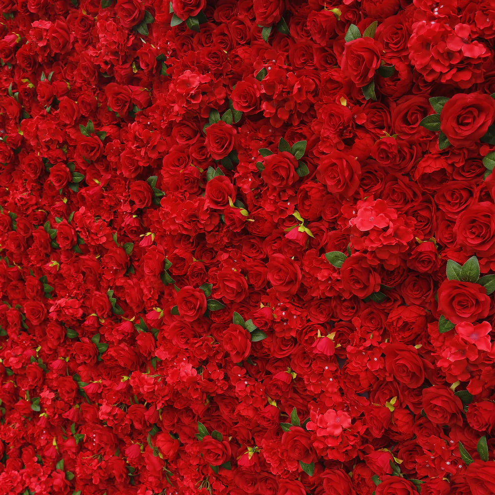 3D Artificial Fabric Red Rose & Hydrangea Flower Wall Backdrop for Wedding & Party Decor