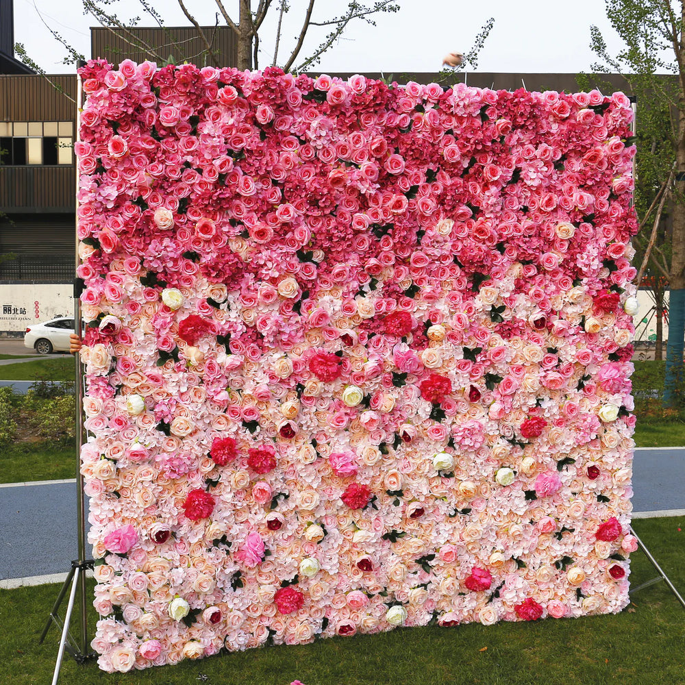 Atlasflowers 3D Pink Ombre Rose Artificial Flower Wall Backdrop for Wedding & Party Decor