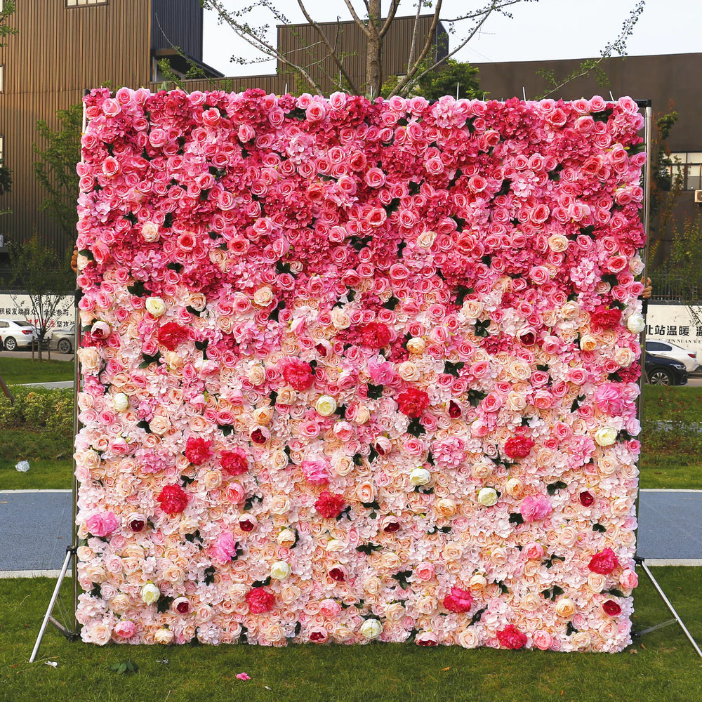 Atlasflowers 3D Pink Ombre Rose Artificial Flower Wall Backdrop for Wedding & Party Decor