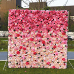 Atlasflowers 3D Pink Ombre Rose Artificial Flower Wall Backdrop for Wedding & Party Decor