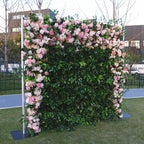5D Forest Greenery Artificial Flower Wall with Pink Rose Frame for Wedding & Event Decor
