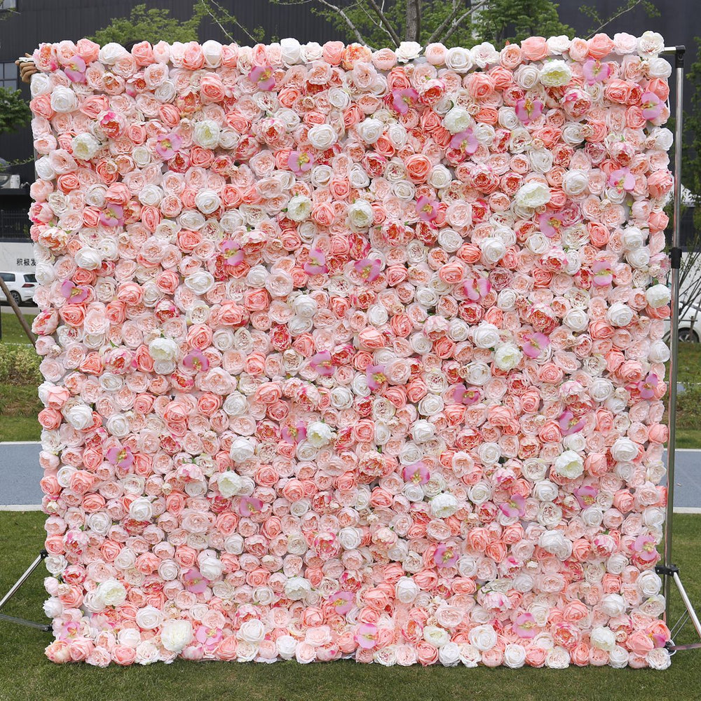 Atlasflowerswall 3D Blush Pink & White Rose Flower Wall Backdrop for Wedding Event Decor