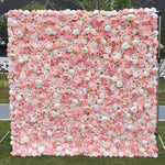 Atlasflowerswall 3D Blush Pink & White Rose Flower Wall Backdrop for Wedding Event Decor