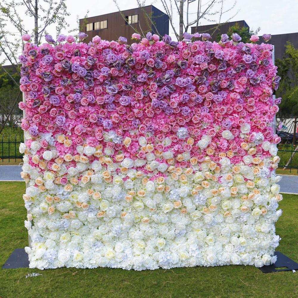 Atlasflowerswall 3D Pink Gradient Rose Roller Curtain Flower Wall Wedding Event Background Decoration