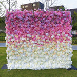 Atlasflowerswall 3D Pink Gradient Rose Roller Curtain Flower Wall Wedding Event Background Decoration