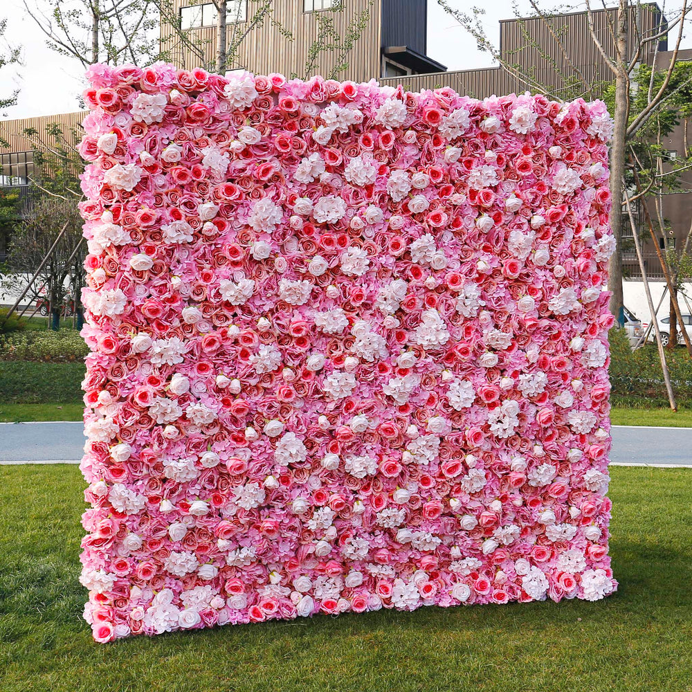 Atlasflowerswall 3D Pink Rose & Hydrangea Flower Wall Backdrop for Wedding Decor