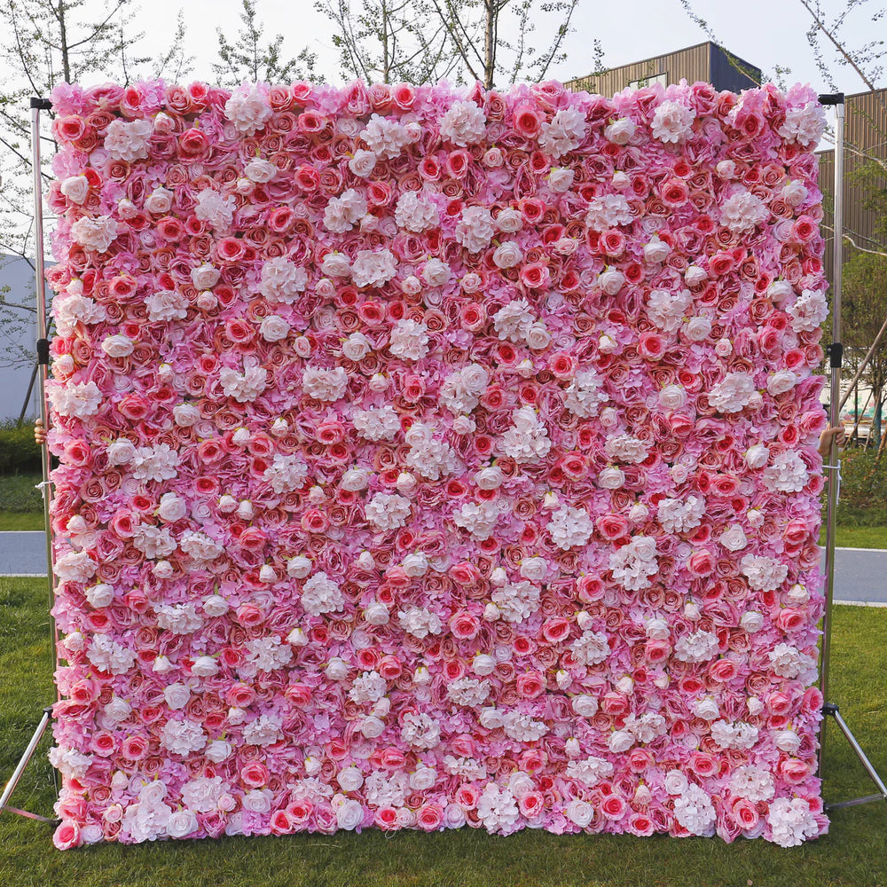 Atlasflowerswall 3D Pink Rose & Hydrangea Flower Wall Backdrop for Wedding Decor