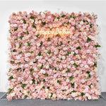 Atlasflowerswall 3D Pink Rose Rolling Up Curtain Flower Wall Backdrop for Event Decoration