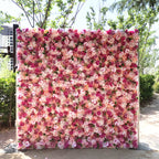 3D Pink Silk Rose & Orchid Artificial Flower Wall Backdrop for Event Party Decor