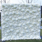 Atlasflowerswall 3D White Hydrangea & Rose Artificial Flower Wall Roll-Up Backdrop for Wedding Decor
