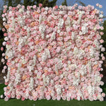 Atlasflowerswall 5D Artificial Flower Wall Rolling Up Pink Roses Floral Backdrop for Wedding Party Decor
