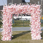 Atlasflowerswall 5D Artificial Pink Rose Square Arch Backdrop Stand for Weddings & Events