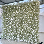 Baby's Breath White Rose Roller Blind Flower Wall Backdrop for Wedding Party Decor