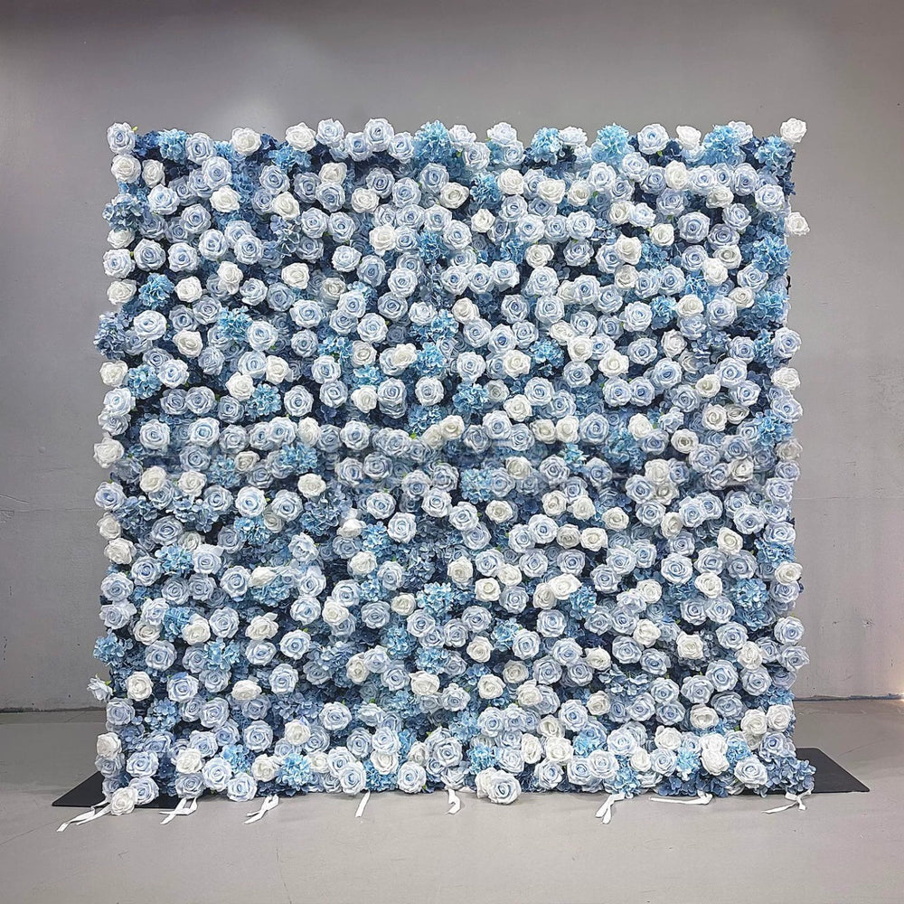 Atlasflowerswall 5D Blue Rose Artificial Flower Wall Roll Up Backdrop for Wedding & Event Decor