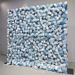 Blue Rose Artificial Flower Wall Roll Up Backdrop for Wedding & Event Decor