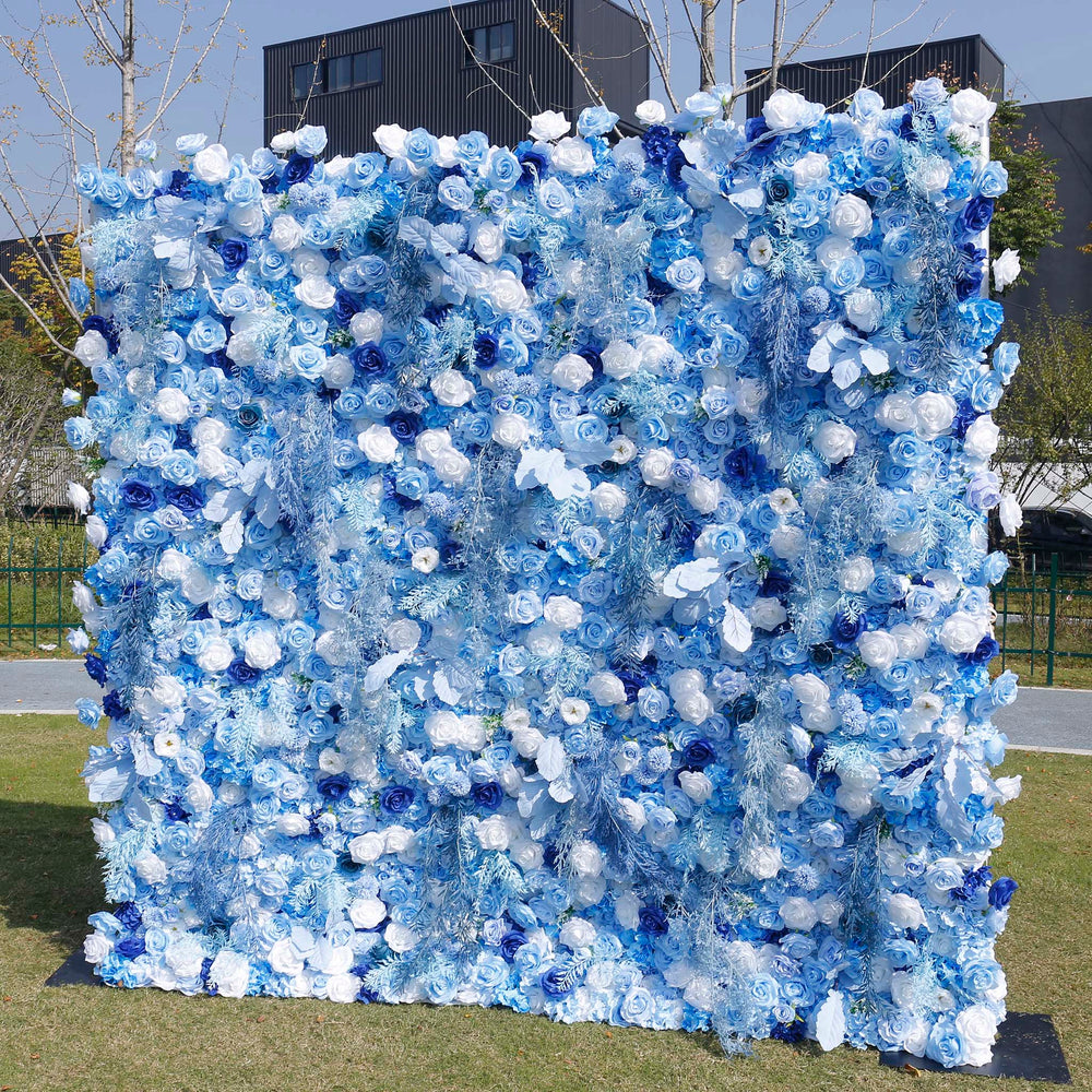 5D Blue Rose Flower Wall Backdrop with Fabric Backing for Wedding Party