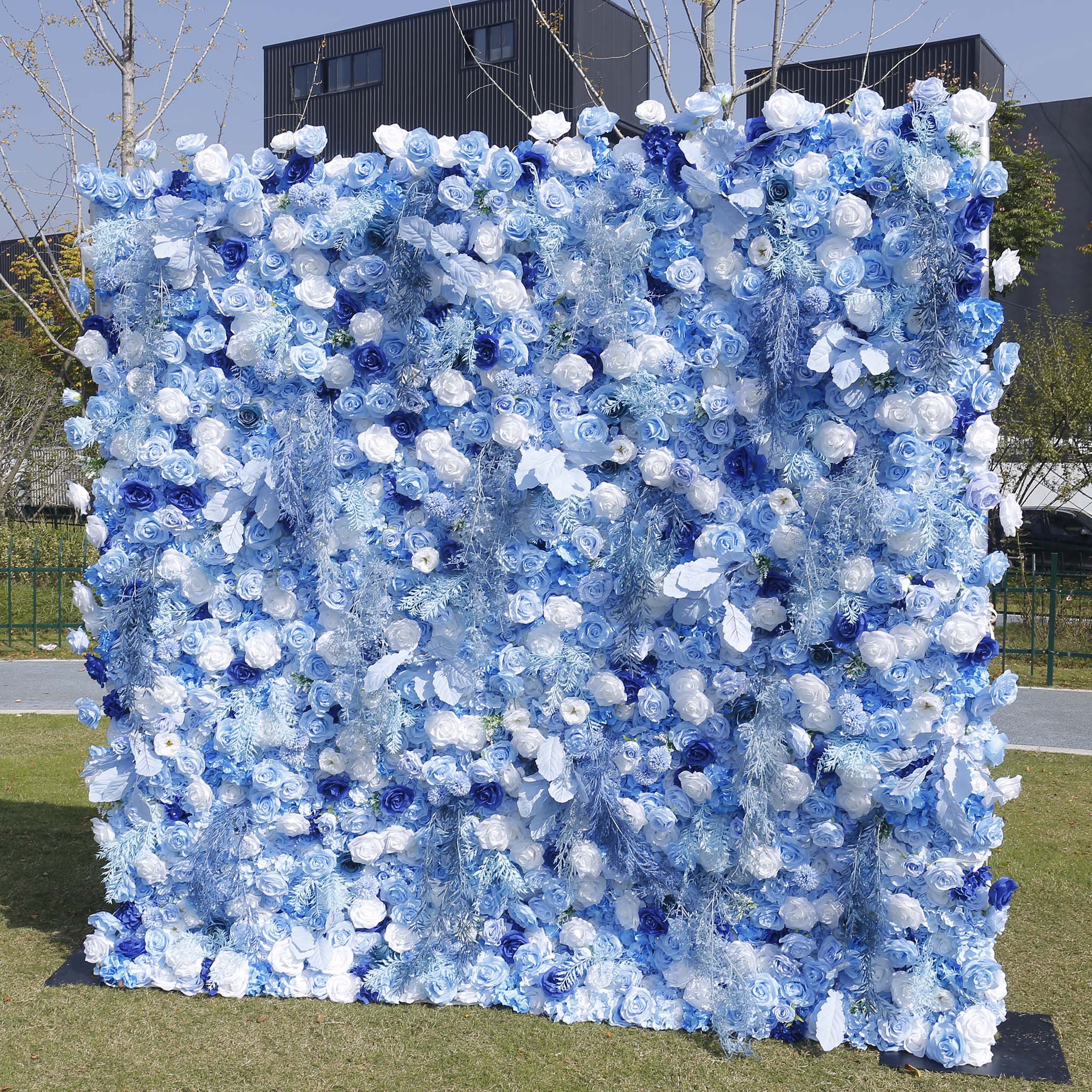 5D Blue Rose Flower Wall Backdrop with Fabric Backing for Wedding Party